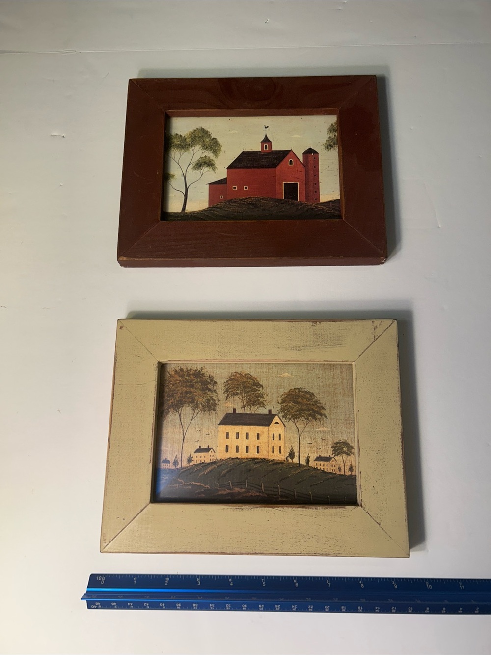 Rustic Red and Cream Framed Farmhouse Wall Art Set VTG